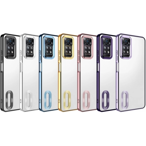 Xiaomi Redmi Note 11s Kılıf Kamera Lens Korumalı Şeffaf Renkli Logo Gösteren Parlak Kapak - Mavi