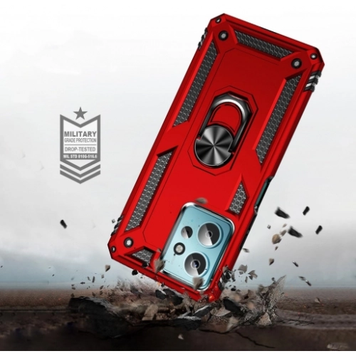 Xiaomi Redmi Note 12 4G Kılıf Silikon Zırhlı Standlı Yüzüklü Mıknatıslı Tank Kapak - Siyah