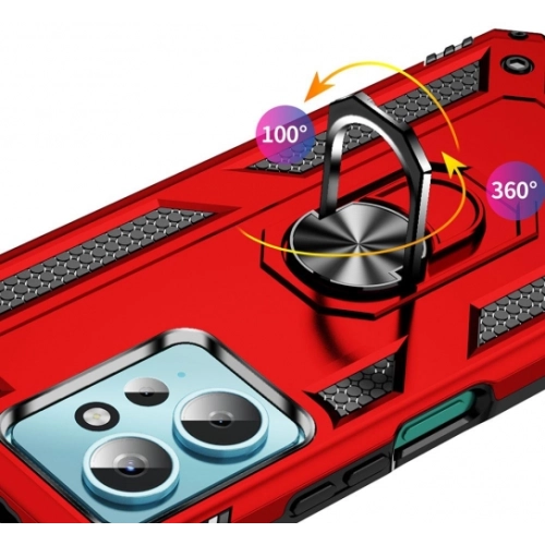 Xiaomi Redmi Note 12 4G Kılıf Silikon Zırhlı Standlı Yüzüklü Mıknatıslı Tank Kapak - Siyah