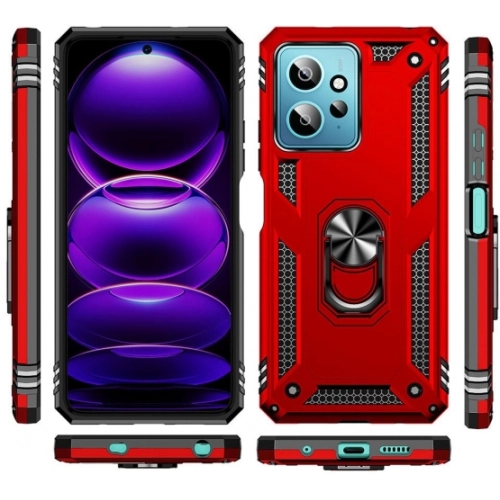 Xiaomi Redmi Note 12 4G Kılıf Silikon Zırhlı Standlı Yüzüklü Mıknatıslı Tank Kapak - Siyah