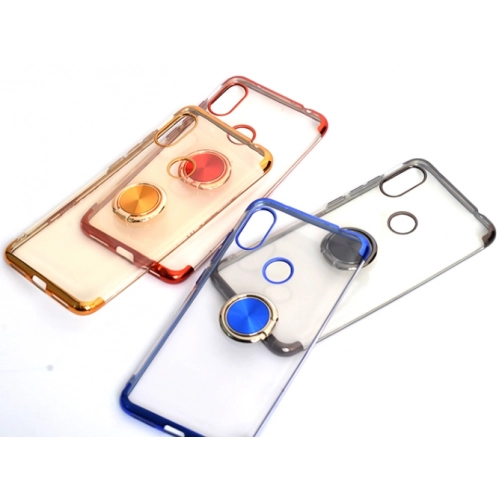 Xiaomi Redmi Note 5 Pro Kılıf Renkli Köşeli Yüzüklü Standlı Lazer Şeffaf Esnek Silikon - Gold