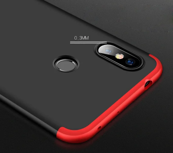 Xiaomi Redmi Note 6 Pro Kılıf 3 Parçalı 360 Tam Korumalı Rubber AYS Kapak  - Kırmızı - Siyah