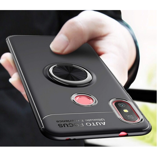 Xiaomi Redmi Note 6 Pro Kılıf Renkli Silikon Yüzüklü Standlı Auto Focus Ravel Kapak - Siyah
