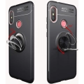 Xiaomi Redmi Note 6 Pro Kılıf Renkli Silikon Yüzüklü Standlı Auto Focus Ravel Kapak - Siyah