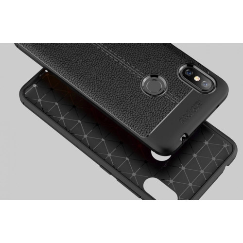 Xiaomi Redmi Note 6 Pro Kılıf Deri Görünümlü Lüks Parmak İzi Bırakmaz Niss Silikon Kapak - Siyah