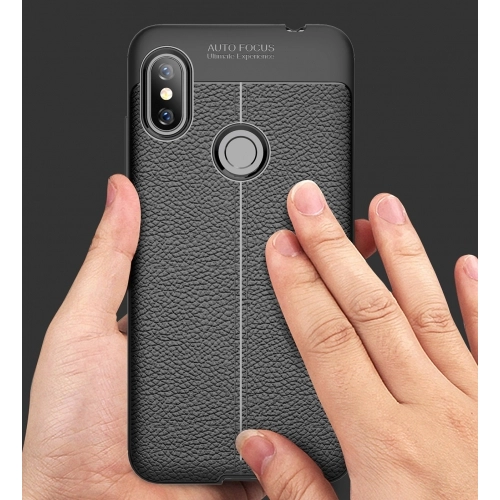 Xiaomi Redmi Note 6 Pro Kılıf Deri Görünümlü Lüks Parmak İzi Bırakmaz Niss Silikon Kapak - Lacivert