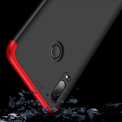Xiaomi Redmi Note 7 Kılıf 3 Parçalı 360 Tam Korumalı Rubber AYS Kapak  - Kırmızı - Siyah