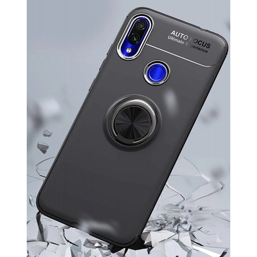 Xiaomi Redmi Note 7 Kılıf Renkli Silikon Yüzüklü Standlı Auto Focus Ravel Kapak - Kırmızı - Siyah