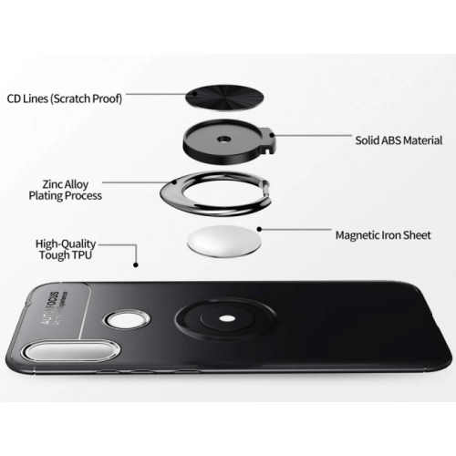 Xiaomi Redmi Note 7 Kılıf Renkli Silikon Yüzüklü Standlı Auto Focus Ravel Kapak - Mavi - Siyah