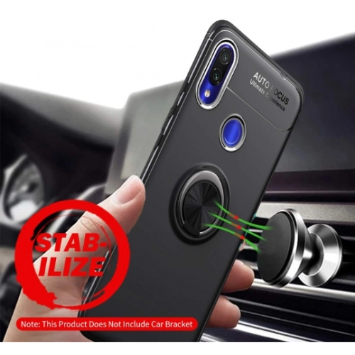 Xiaomi Redmi Note 7 Kılıf Renkli Silikon Yüzüklü Standlı Auto Focus Ravel Kapak - Mavi - Siyah