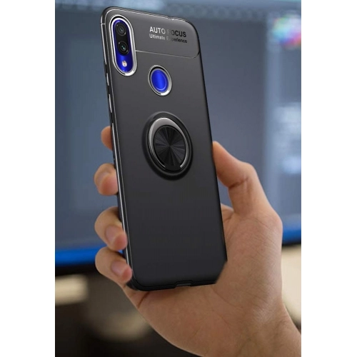 Xiaomi Redmi Note 7 Kılıf Renkli Silikon Yüzüklü Standlı Auto Focus Ravel Kapak - Rose Gold