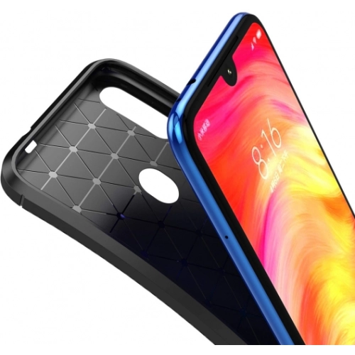 Xiaomi Redmi Note 7 Kılıf Silikon Parmak İzi Bırakmayan Karbon Soft Negro Kapak - Lacivert