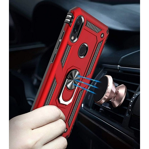 Xiaomi Redmi Note 7 Kılıf Silikon Zırhlı Standlı Yüzüklü Mıknatıslı Tank Kapak - Siyah