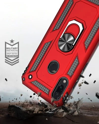 Xiaomi Redmi Note 7 Kılıf Zırhlı Standlı Mıknatıslı Tank Kapak - Gri