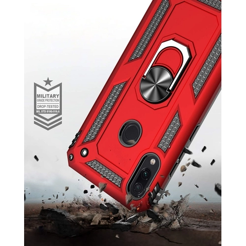 Xiaomi Redmi Note 7 Kılıf Silikon Zırhlı Standlı Yüzüklü Mıknatıslı Tank Kapak - Siyah