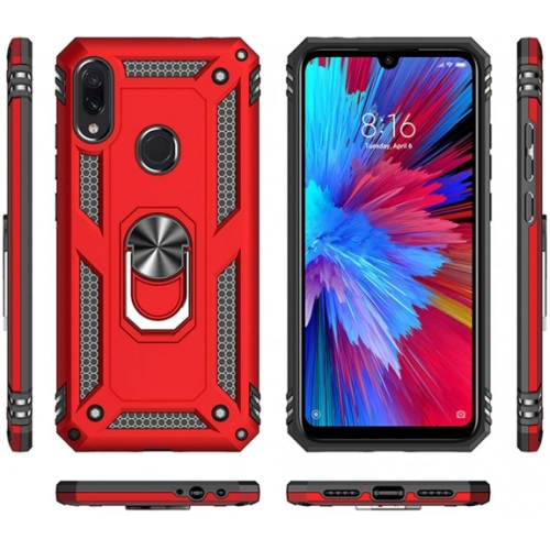 Xiaomi Redmi Note 7 Kılıf Silikon Zırhlı Standlı Yüzüklü Mıknatıslı Tank Kapak - Gri