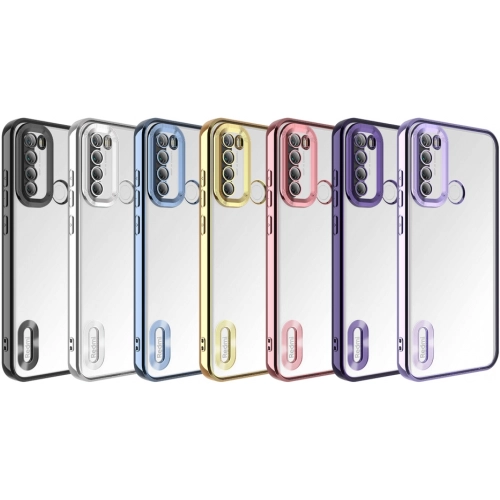 Xiaomi Redmi Note 8 Kılıf Kamera Lens Korumalı Şeffaf Renkli Logo Gösteren Parlak Kapak - Gold