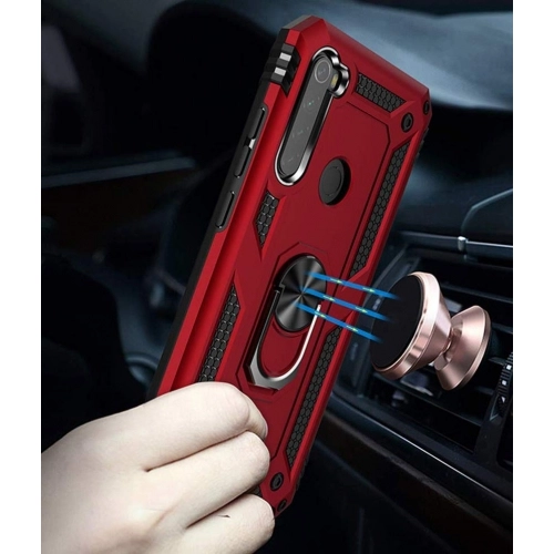 Xiaomi Redmi Note 8 Kılıf Silikon Zırhlı Standlı Yüzüklü Mıknatıslı Tank Kapak - Gold