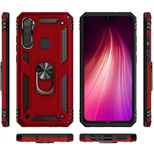 Xiaomi Redmi Note 8 Kılıf Silikon Zırhlı Standlı Yüzüklü Mıknatıslı Tank Kapak - Siyah