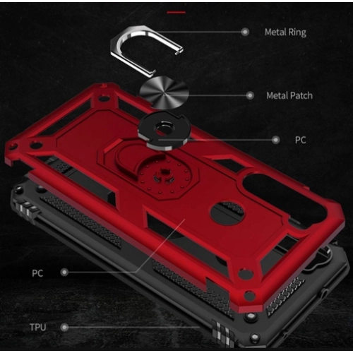 Xiaomi Redmi Note 8 Kılıf Silikon Zırhlı Standlı Yüzüklü Mıknatıslı Tank Kapak - Siyah