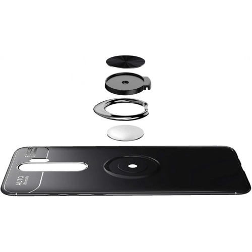 Xiaomi Redmi Note 8 Pro Kılıf Renkli Silikon Yüzüklü Standlı Auto Focus Ravel Kapak - Mavi - Siyah