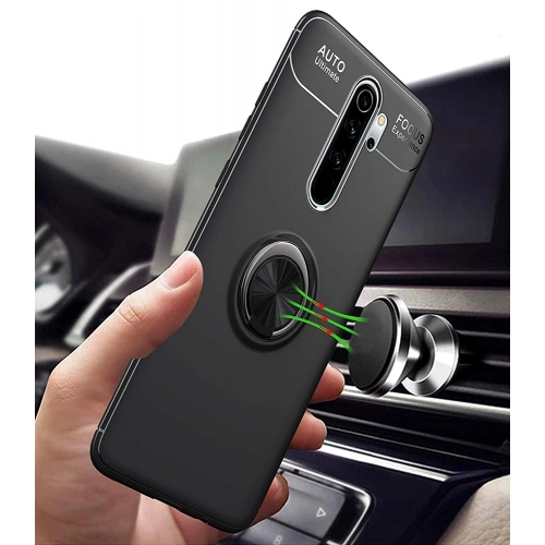 Xiaomi Redmi Note 8 Pro Kılıf Renkli Silikon Yüzüklü Standlı Auto Focus Ravel Kapak - Siyah