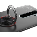 Xiaomi Redmi Note 8 Pro Kılıf Renkli Silikon Yüzüklü Standlı Auto Focus Ravel Kapak - Kırmızı - Siyah