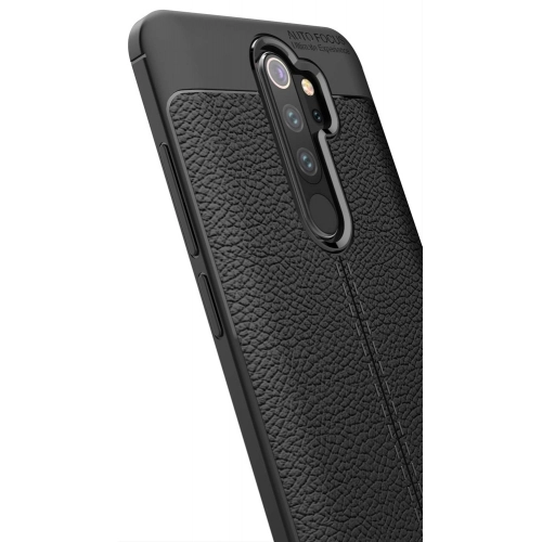 Xiaomi Redmi Note 8 Pro Kılıf Deri Görünümlü Lüks Parmak İzi Bırakmaz Niss Silikon Kapak - Siyah