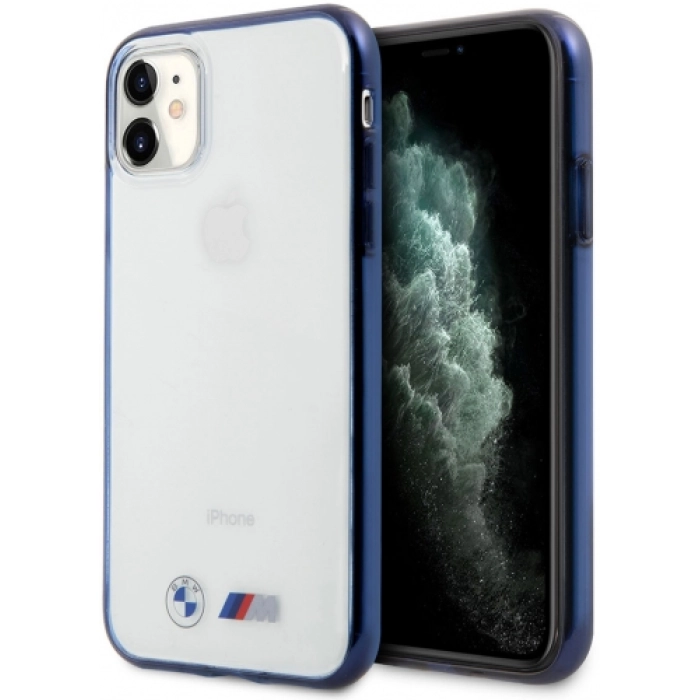 Apple iPhone 11 Uyumlu Kılıf BMW Buzlu Transparan Dizayn Kapak - Şeffaf-Mavi