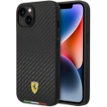 Apple iPhone 14 (6.1) Uyumlu Kılıf Ferrari Magsafe Şarj Özellikli Karbon İtalyan Bayrak Dizayn Kapak - Siyah