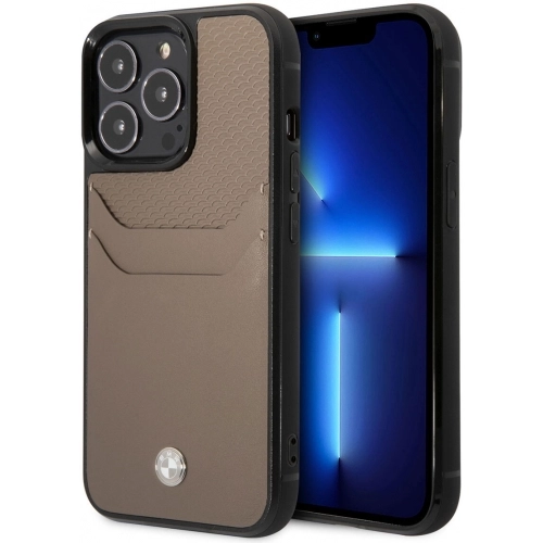 Apple iPhone 14 Pro (6.1) Uyumlu Kılıf BMW Deri Kartlıklı Dizayn Kapak - Kahverengi