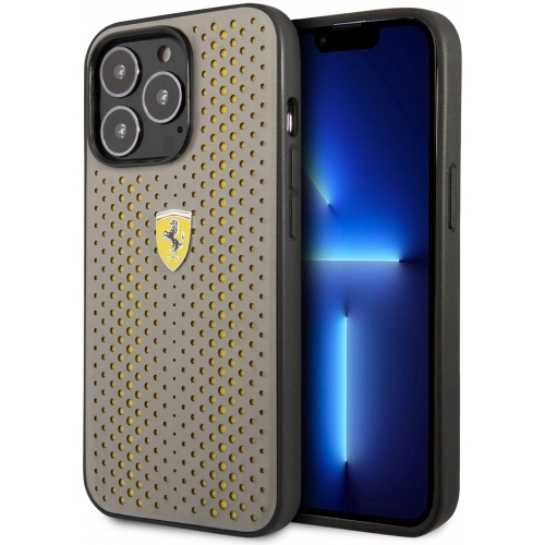 Apple iPhone 14 Pro (6.1) Uyumlu Kılıf Ferrari Deri Sarı Noktalı Dizayn Kapak - Sarı