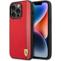 Apple iPhone 14 Pro (6.1) Uyumlu Kılıf Ferrari Magsafe Şarj Özellikli PU Deri Karbon Şeritli Dizayn Kapak - Kırmızı