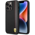Apple iPhone 14 Pro (6.1) Uyumlu Kılıf Ferrari Magsafe Şarj Özellikli Pu Deri Ve Karbon Şeritli Dizayn Kapak - Siyah