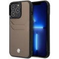 Apple iPhone 14 Pro Max (6.7) Uyumlu Kılıf BMW Deri Kartlıklı Dizayn Kapak - Kahverengi