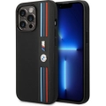 Apple iPhone 14 Pro Max (6.7) Uyumlu Kılıf BMW PU Deri 3 Renkli Çizgili Örgü Dizayn Kapak - Siyah
