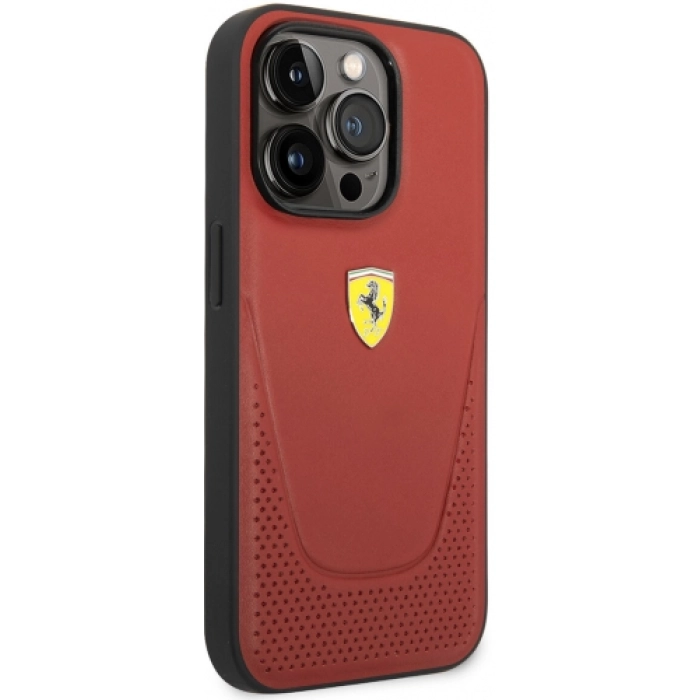 Apple iPhone 14 Pro Max (6.7) Uyumlu Kılıf Ferrari Deri Delikli Dizayn Kapak - Kırmızı