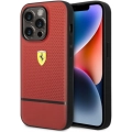 Apple iPhone 14 Pro Max (6.7) Uyumlu Kılıf Ferrari Deri Delikli Ve Çizgili Dizayn Kapak - Kırmızı