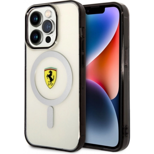 Apple iPhone 14 Pro Max (6.7) Uyumlu Kılıf Ferrari Magsafe Şarj Özellikli Transparan Dizayn Kapak - Şeffaf