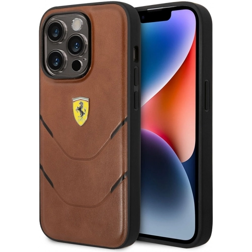 Apple iPhone 14 Pro Max (6.7) Uyumlu Kılıf Ferrari PU Deri Sıcak Baskı Çizgili Dizayn Kapak - Kahverengi