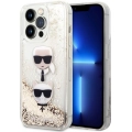 Apple iPhone 14 Pro Max (6.7) Uyumlu Kılıf Karl Lagerfeld Sıvılı Simli K&C Head Dizayn Kapak - Gold