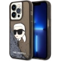 Apple iPhone 14 Pro Max (6.7) Uyumlu Kılıf Karl Lagerfeld Sıvılı Simli Karl Head Dizayn Kapak - Siyah
