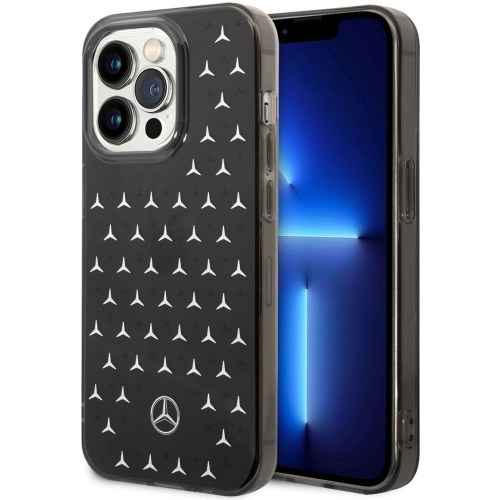 Apple iPhone 14 Pro Max (6.7) Uyumlu Kılıf Mercedes Benz Çift Katmanlı Yıldız Desenli Dizayn Kapak - Gümüş - Siyah