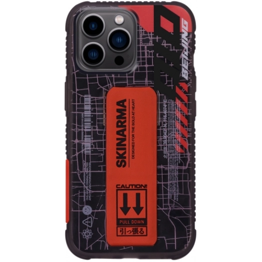 Apple iPhone 14 Pro Max (6.7) Uyumlu Kılıf SkinArma Şeffaf Desenli Standlı Ryoiki Kapak - Siyah-Kırmızı