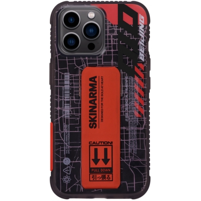 Apple iPhone 14 Pro Max (6.7) Uyumlu Kılıf SkinArma Şeffaf Desenli Standlı Ryoiki Kapak - Siyah-Kırmızı