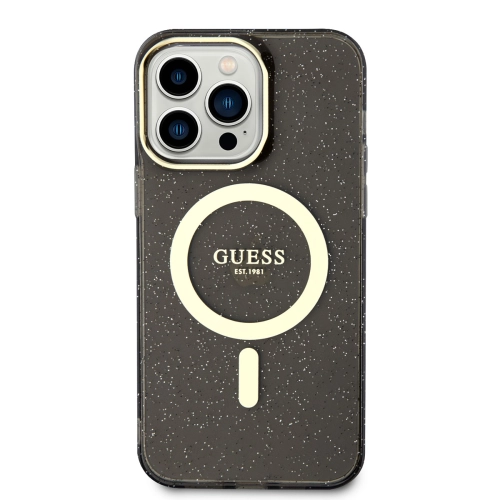 Apple iPhone 13 Pro (6.1) Uyumlu Kılıf GUESS Magsafe Şarj Özellikli Glitter Kapak - Siyah