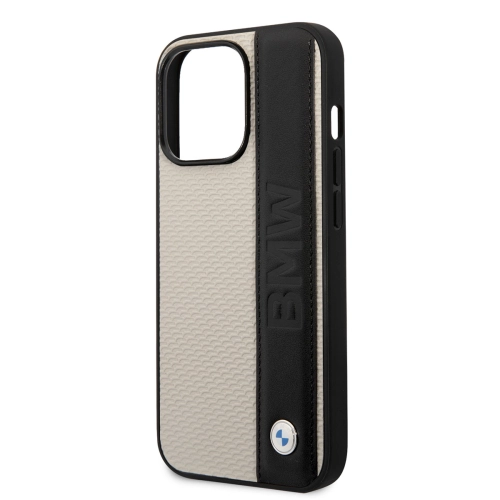 Apple iPhone 14 Pro (6.1) Uyumlu Kılıf BMW Deri Dokulu Çizgili Dizayn Kapak - Krem