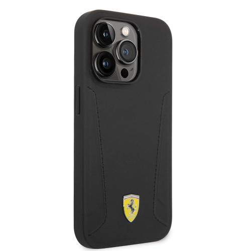 Apple iPhone 14 Pro (6.1) Uyumlu Kılıf Ferrari Magsafe Şarj Özellikli Deri Kenarları Damgalı Dizayn Kapak - Siyah