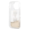 Apple iPhone 14 Pro Max (6.7) Uyumlu Kılıf Karl Lagerfeld Sıvılı Simli K&C Head Dizayn Kapak - Gold