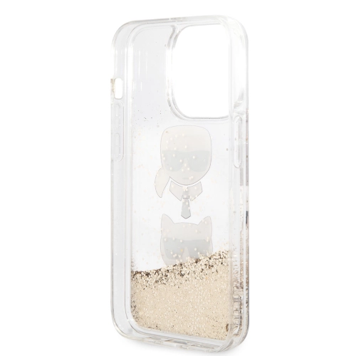 Apple iPhone 14 Pro Max (6.7) Uyumlu Kılıf Karl Lagerfeld Sıvılı Simli K&C Head Dizayn Kapak - Gold